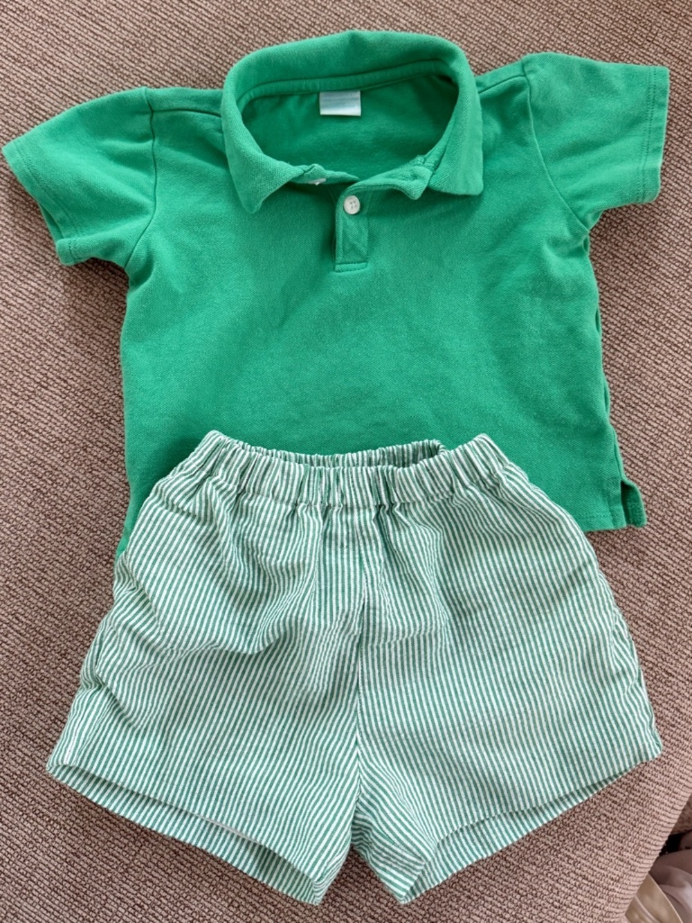 Edgehill Collection Green Polo Shirt & Striped Shorts set 18mo